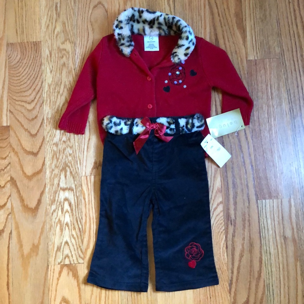 Baby girl Red Black and Leopard outfit 12 mo NWT